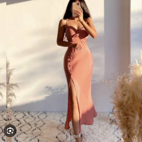 Zara Silky Satin Midi Dress With Button Detail - Picture 5 of 7